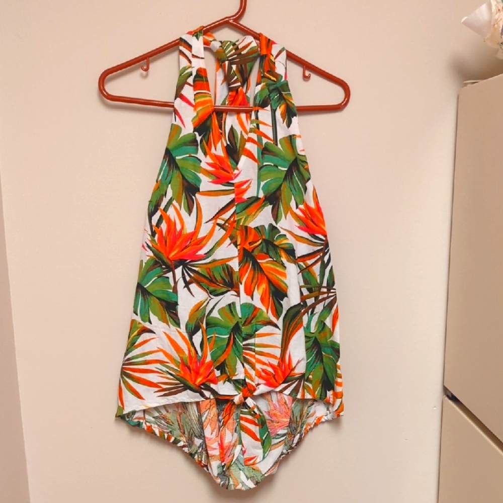 INC International Concepts Tropical Halter Top - Orange, Green, White